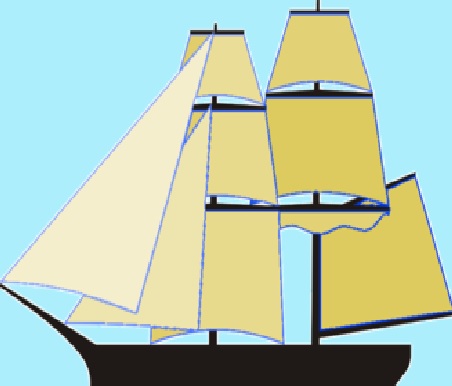 Drawing of typical rigging of the sails of a brig