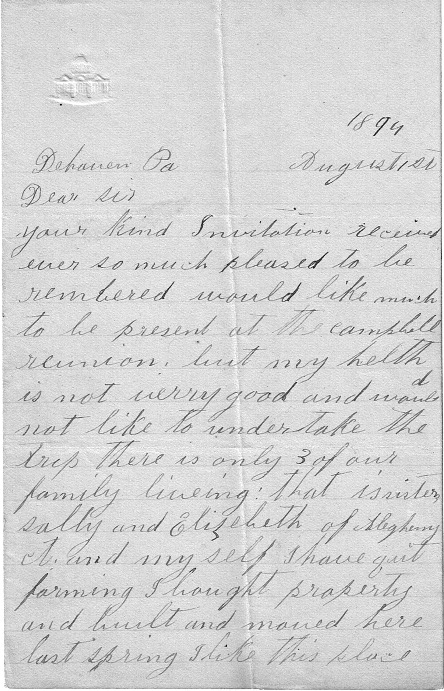 Image of p1 of a letter from John Campbell, Aug.1, 1894