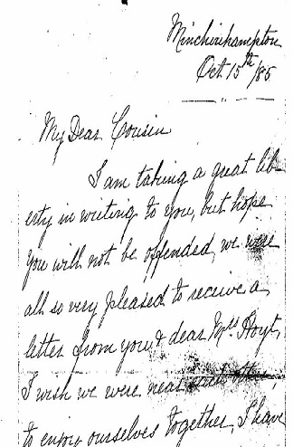 Image of p1 of a letter from Mabel M. Essex, Oct. 15, 1885