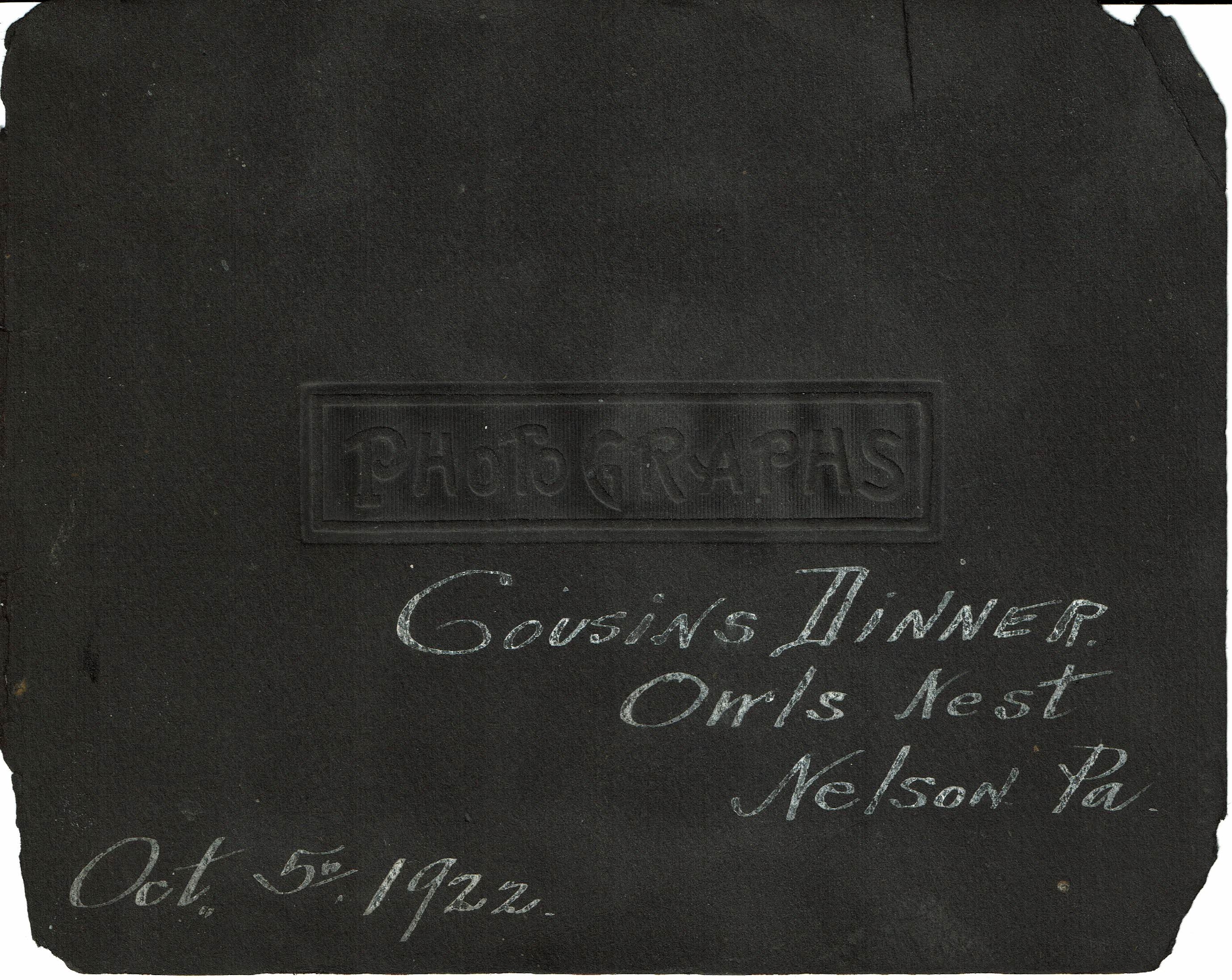 Photo of page one of the cover of the photo album of1922 Campbell Cousins Dinner