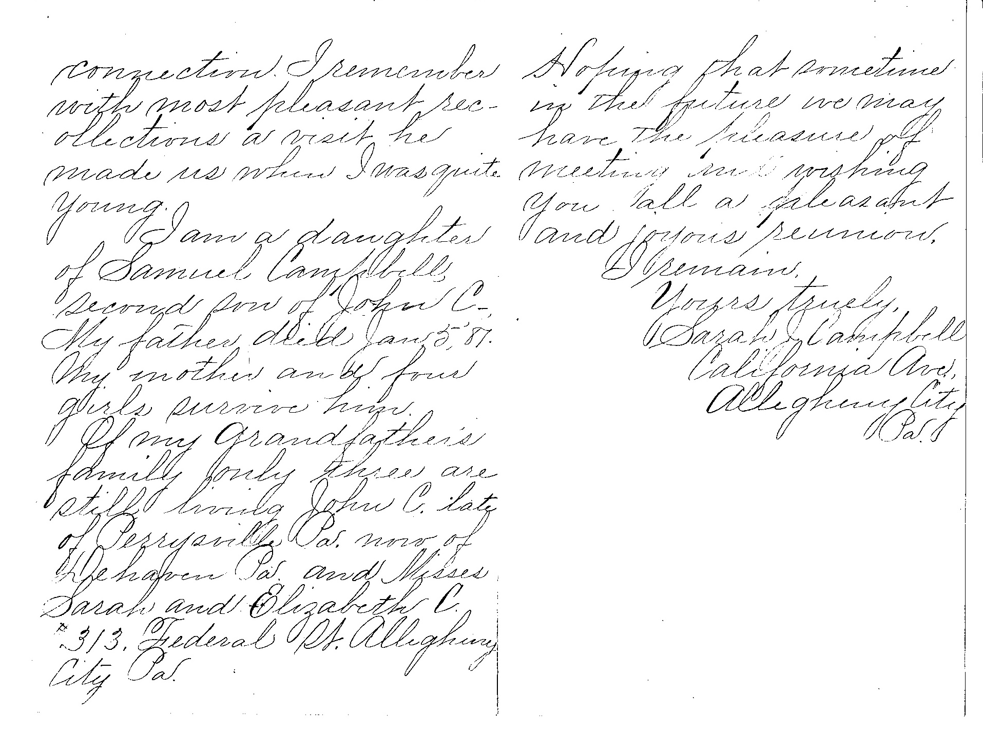 Image of a letter from Sarah J. Campbell (born 1849) to Thomas C. Campbell, Aug 18, 1894, pages 2 - 3