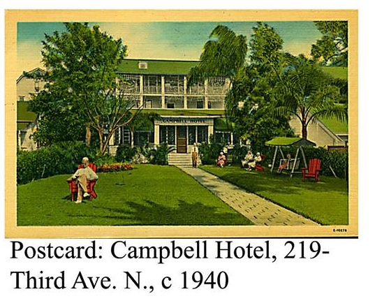 1940 post card of Campbell House Hotel, St. Pete, FL