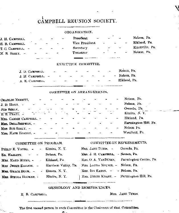 1894 Campbell Reunion Invitation, p2 - Organization
