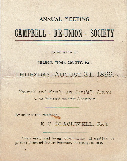 1899 Campbell Reunion Invitation First Page