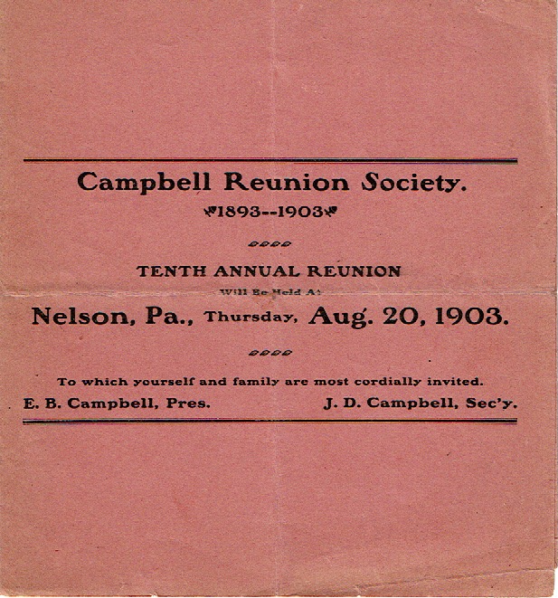 1903 Campbell Reunion Invitation Front Cover