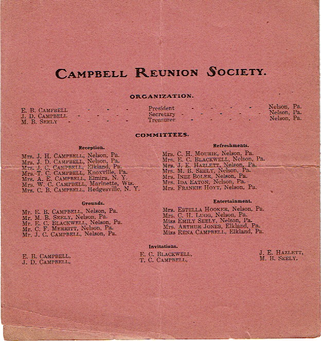 1903 Campbell Reunion Invitation, p2 - Organization