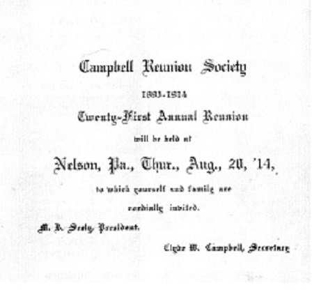 1914 Campbell Reunion Invitation Front Cover