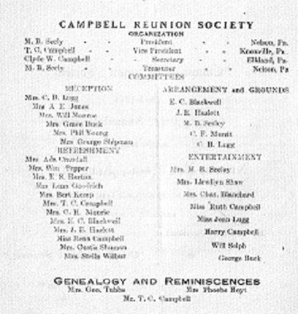 1914 Campbell Reunion Invitation, p2 - Organization
