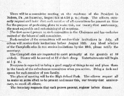 1914 Campbell Reunion Invitation, p3 - Notice